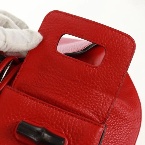GUCCI Bamboo Backpack Leather Red Silver 370833 Auth 158958V main image 13